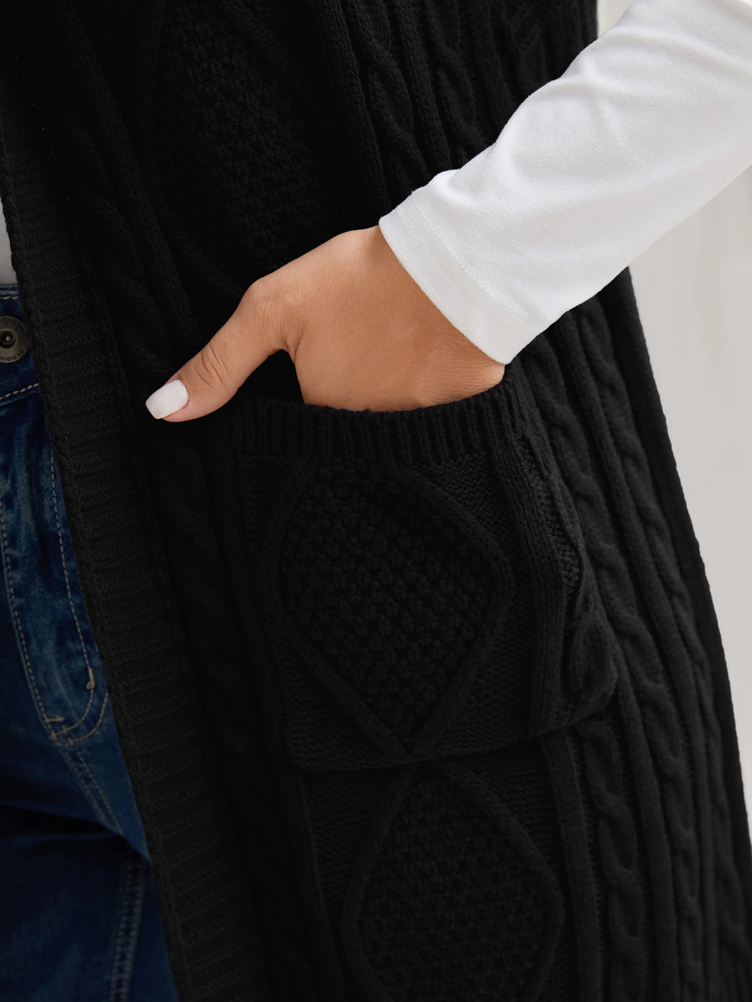 Twisted Hooded Sleeveless Knit Cardigan - Image 8