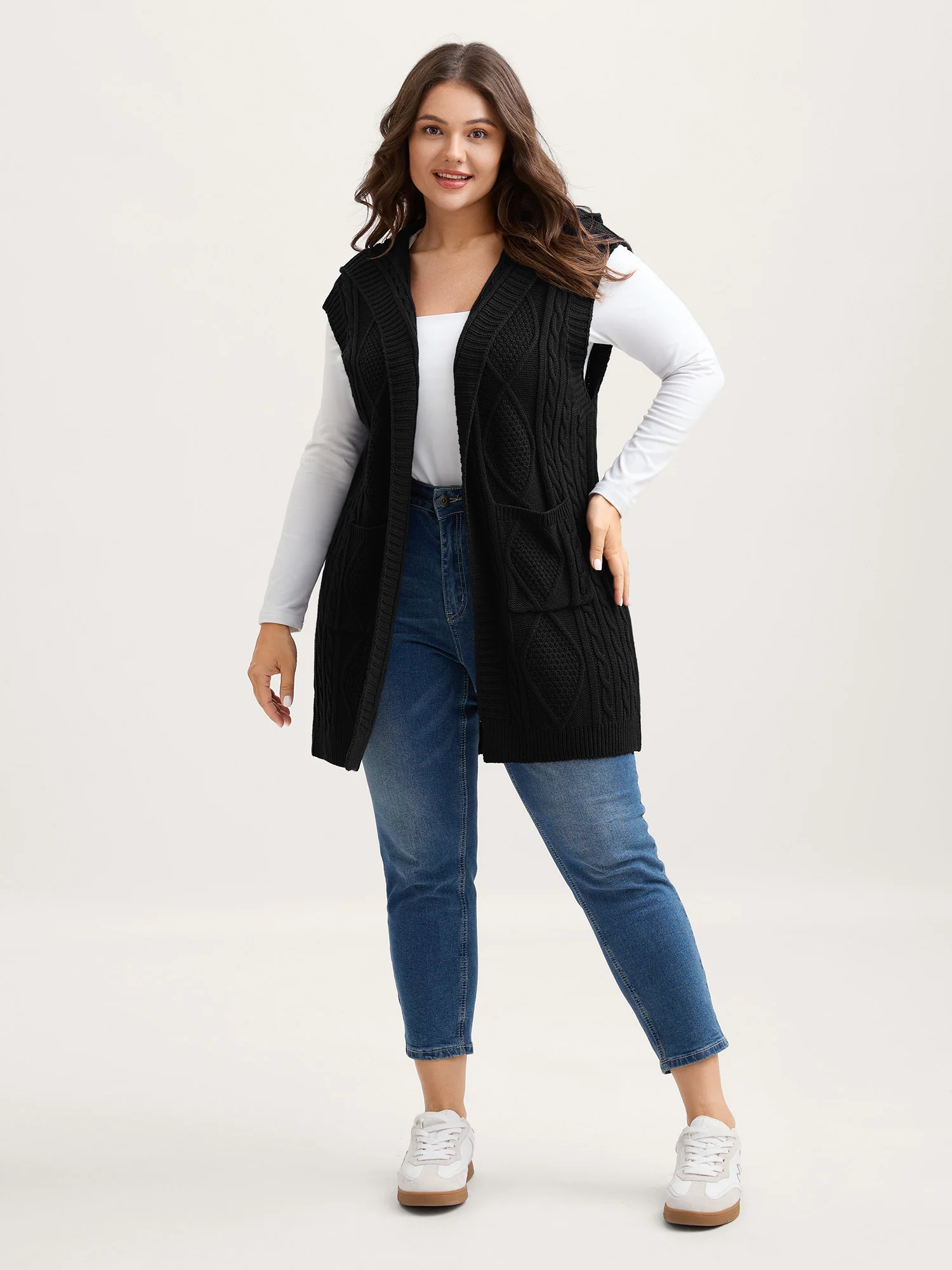 Twisted Hooded Sleeveless Knit Cardigan - Image 9