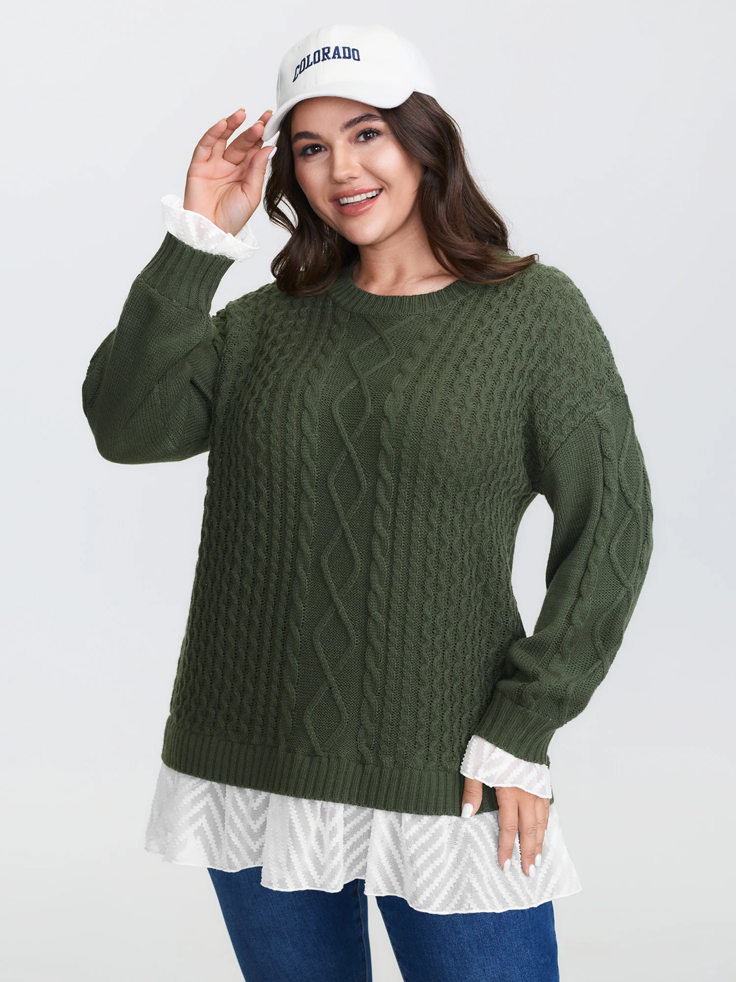 Twisted Stitch Woven Spliced Pullover - Image 2