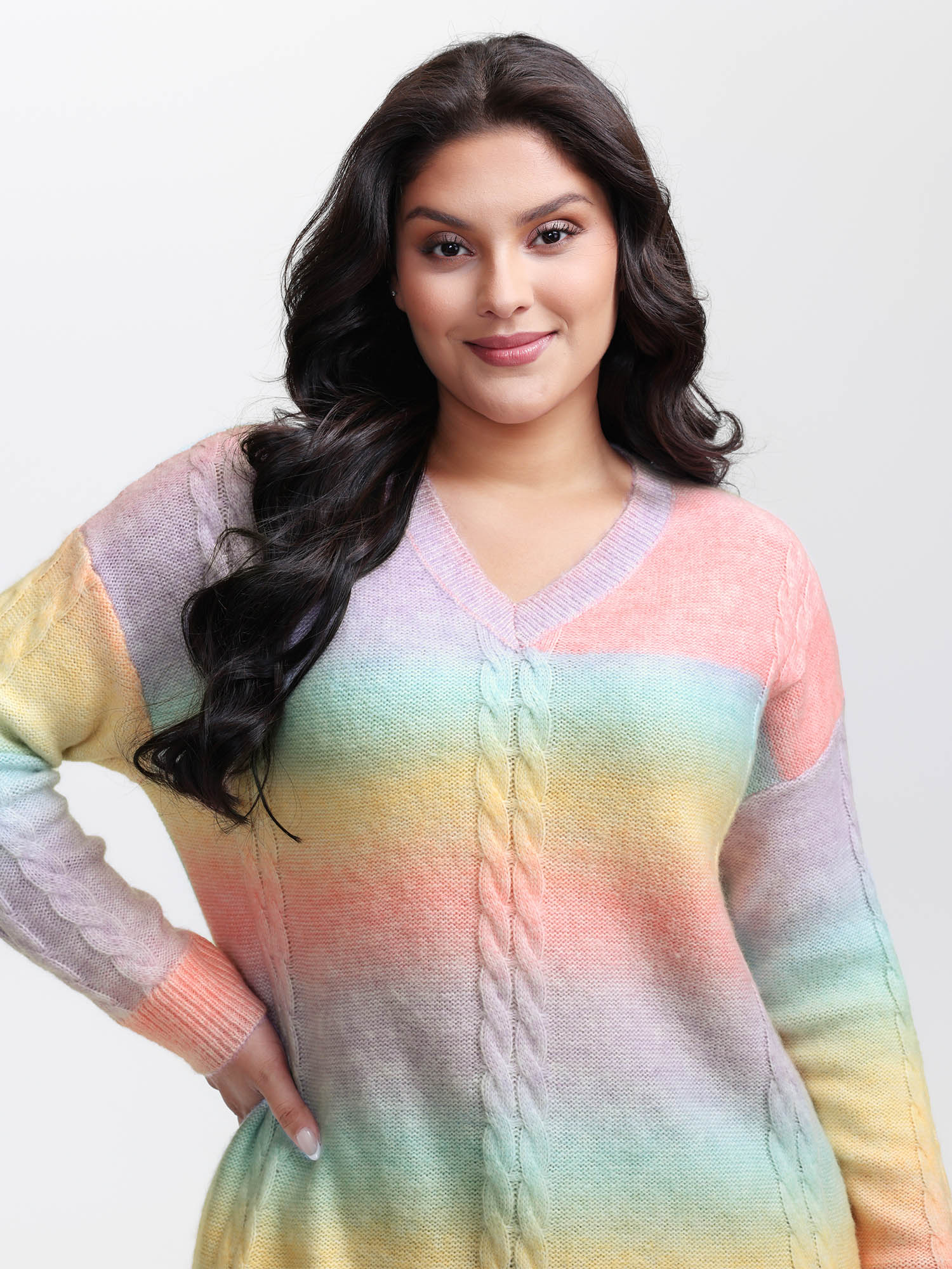 Twisted Texture Color Gradient Pullover - Image 2