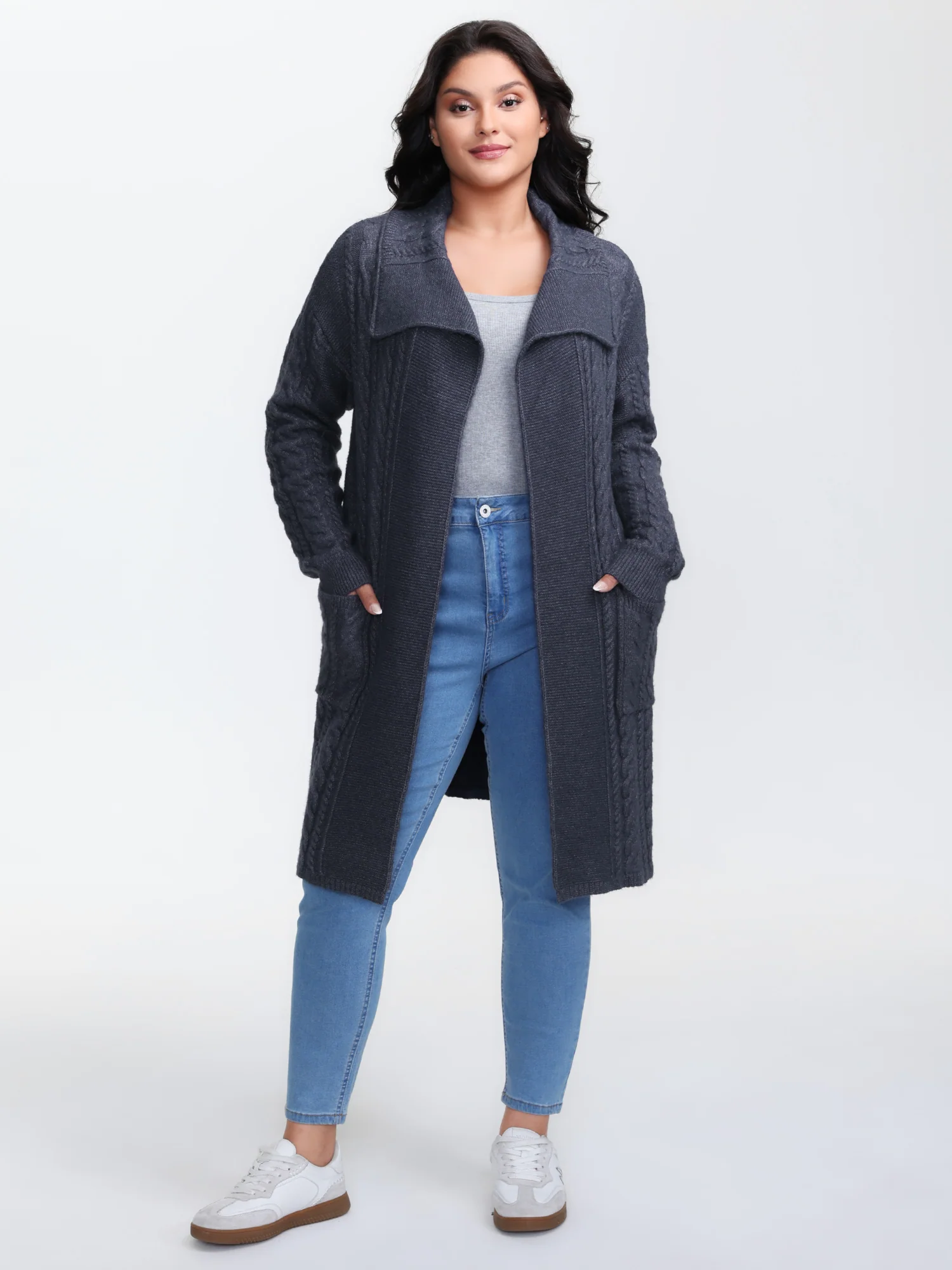 Twisted Texture Pockets Slit Knit Cardigan - Image 3