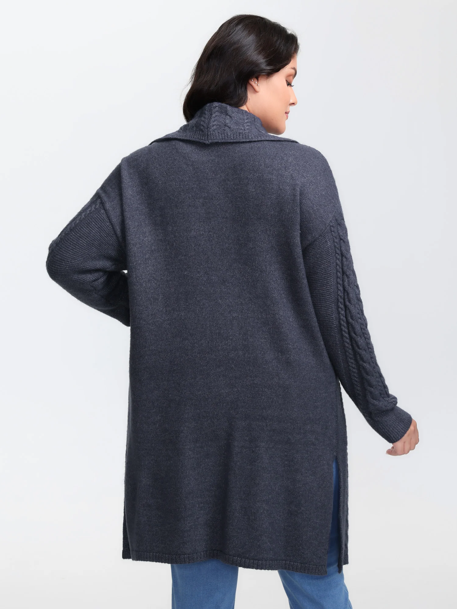 Twisted Texture Pockets Slit Knit Cardigan - Image 4