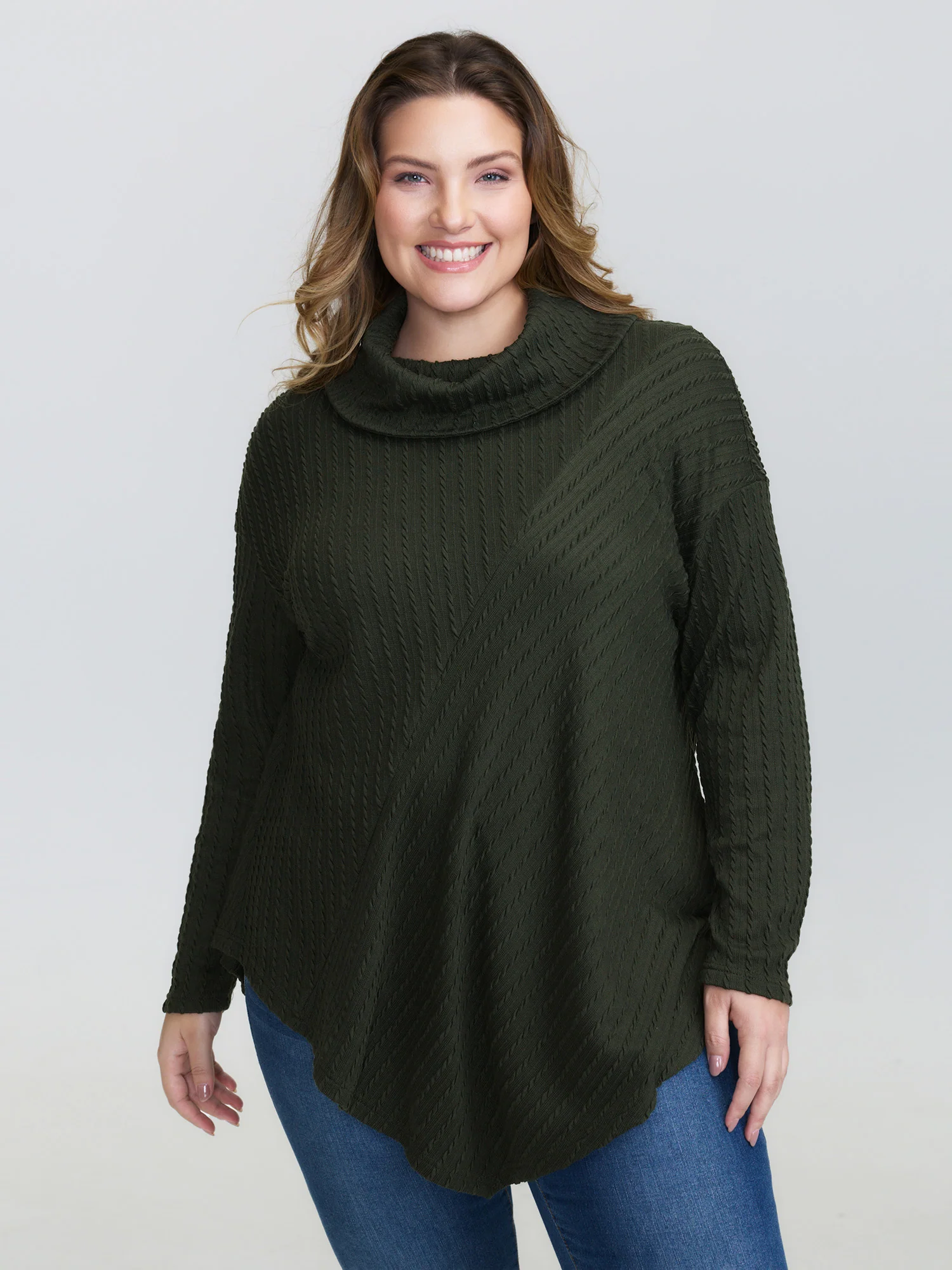 Twisted Texture Turtleneck Curvy Hem Sweatshirt - Image 2