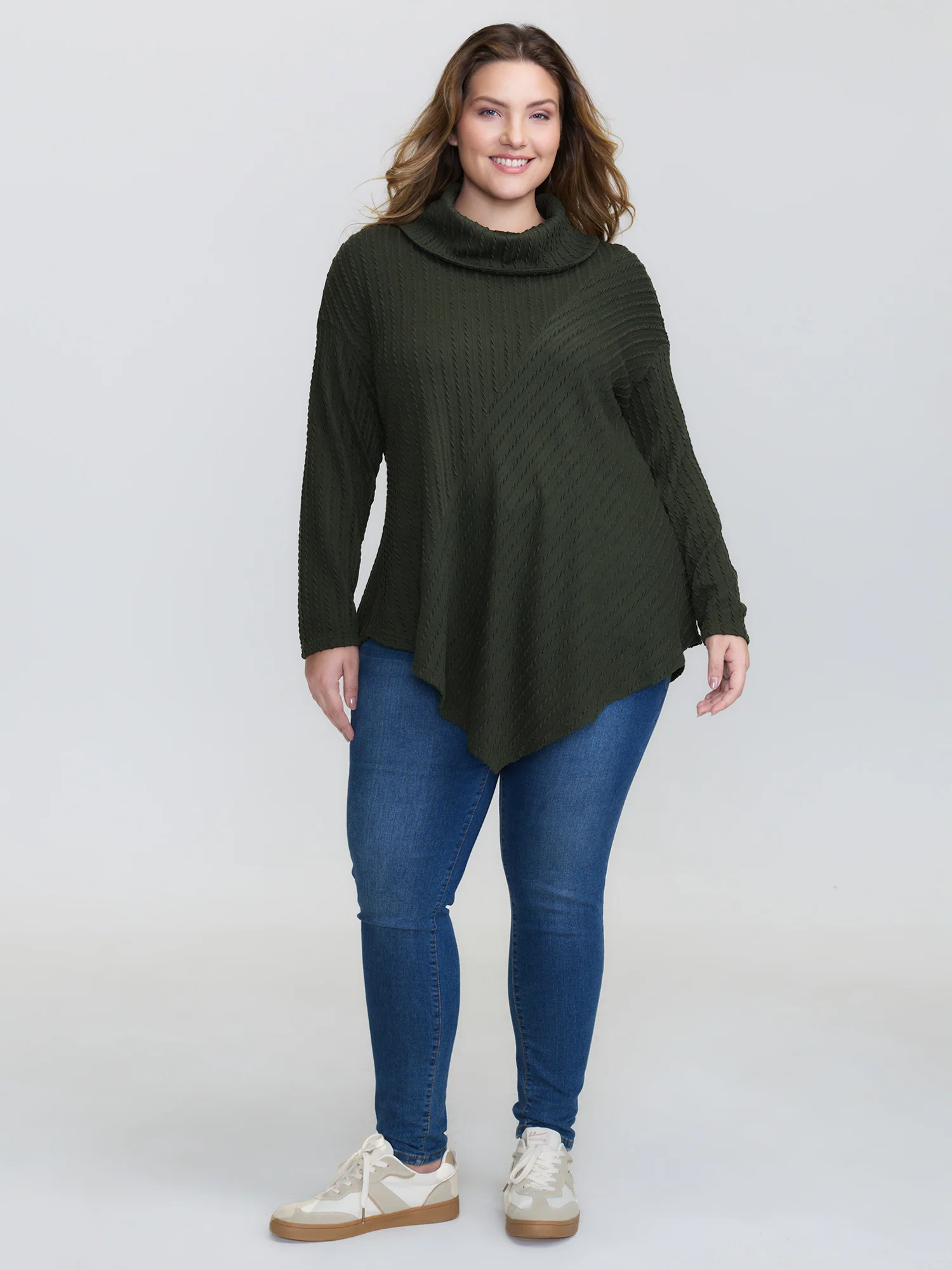 Twisted Texture Turtleneck Curvy Hem Sweatshirt - Image 3