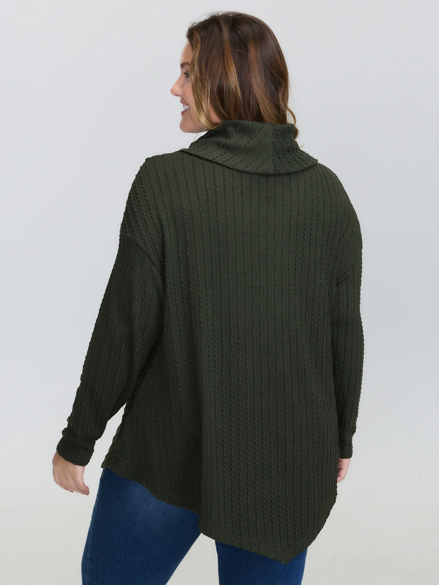 Twisted Texture Turtleneck Curvy Hem Sweatshirt - Image 4
