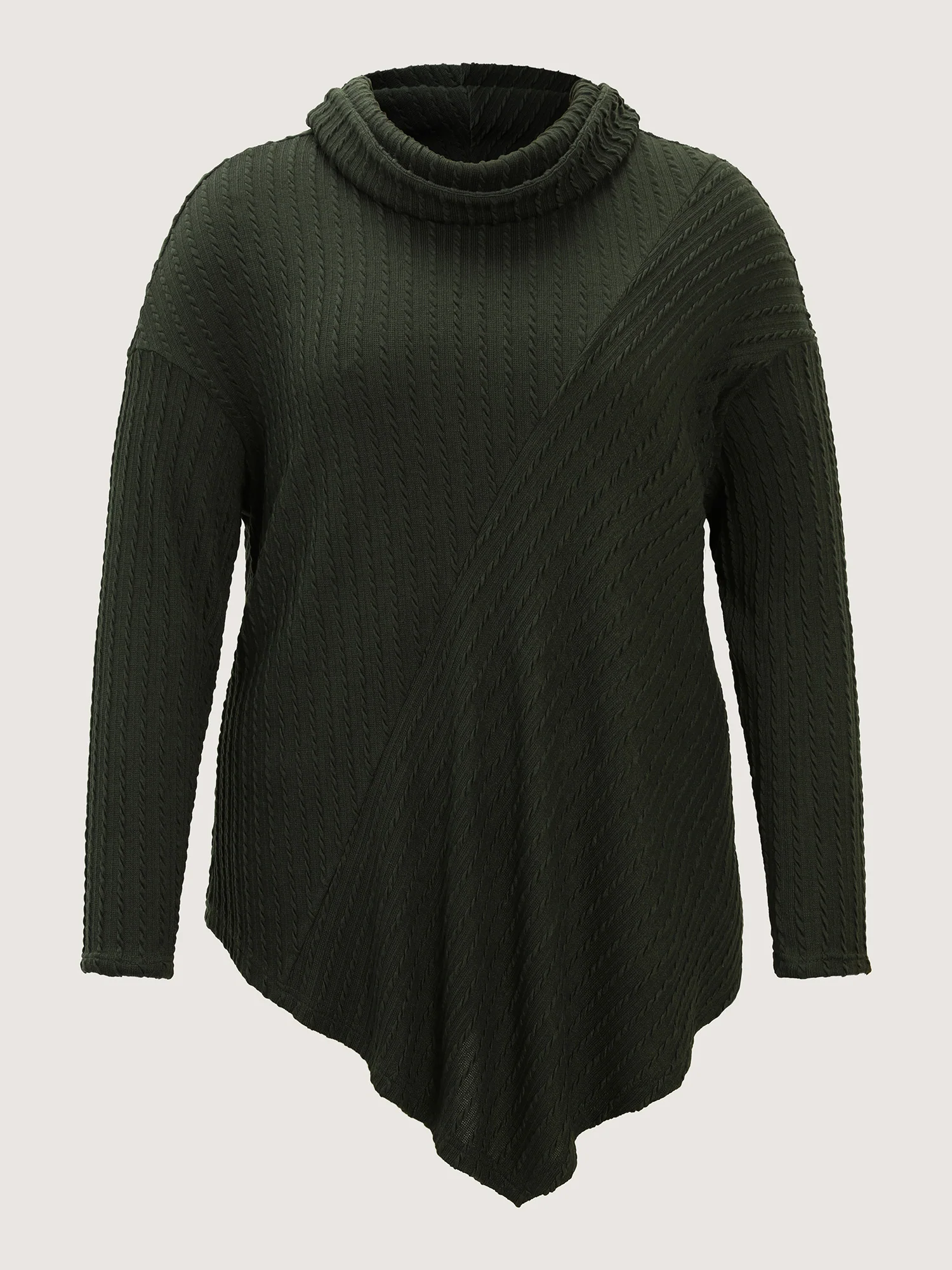 Twisted Texture Turtleneck Curvy Hem Sweatshirt - Image 5