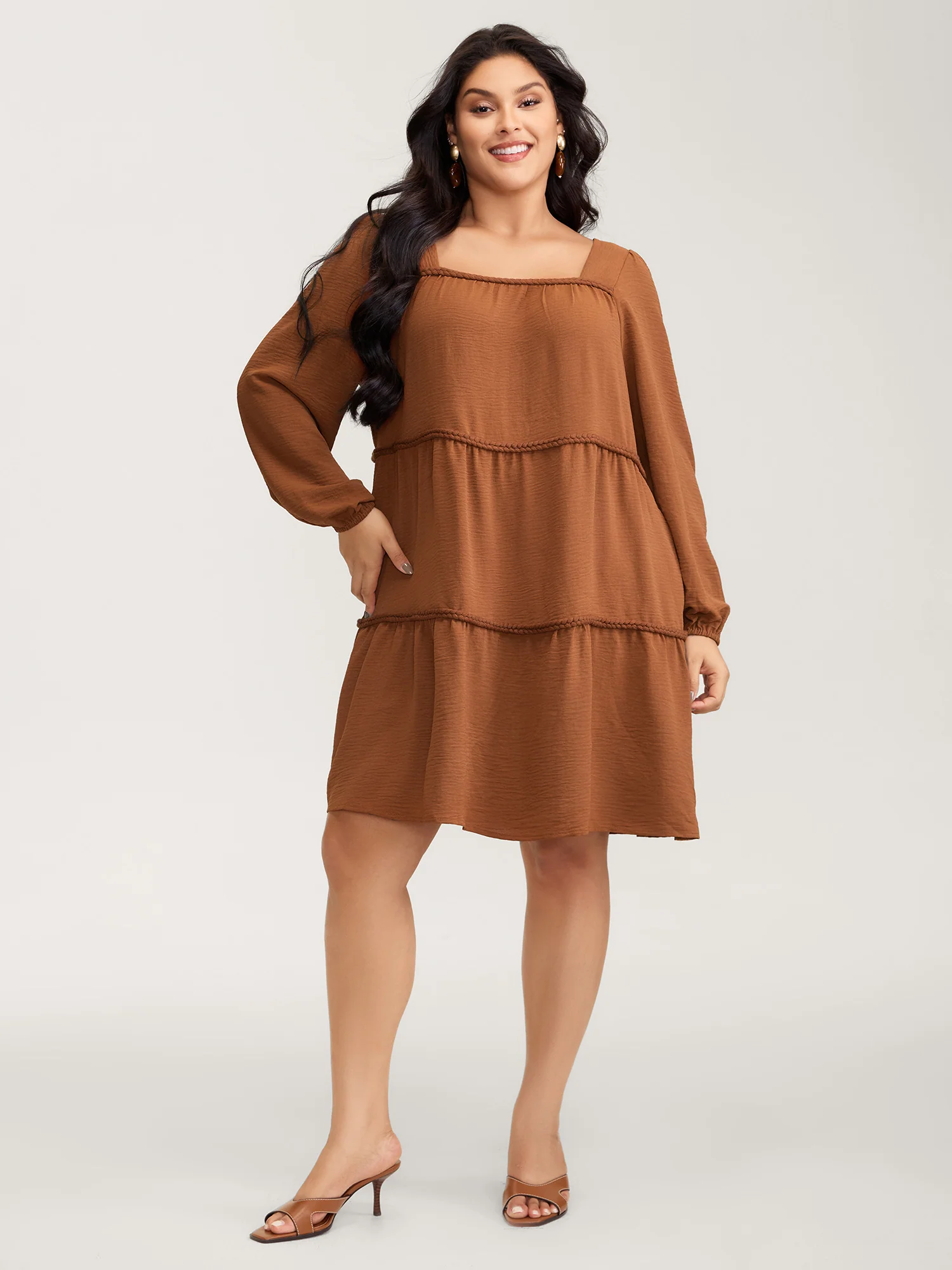 Twisted Woven Ribbon Tiered Knee-Length Dress - Image 3