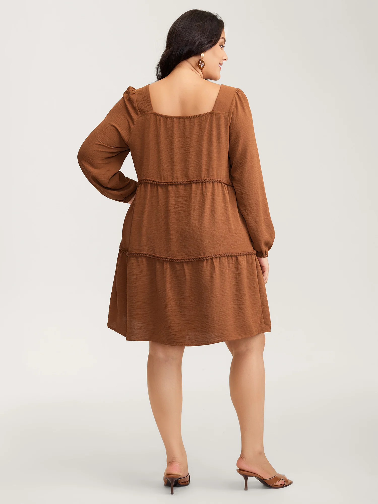 Twisted Woven Ribbon Tiered Knee-Length Dress - Image 4