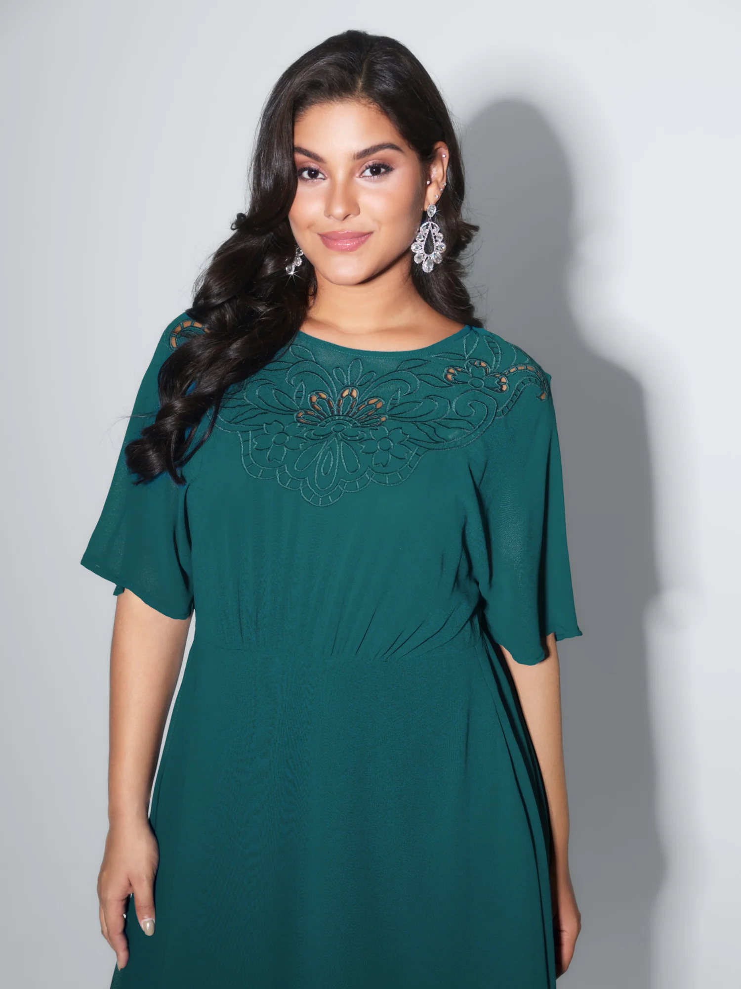 Two-Piece Embroidered Cut Out Midi Dress - Image 2