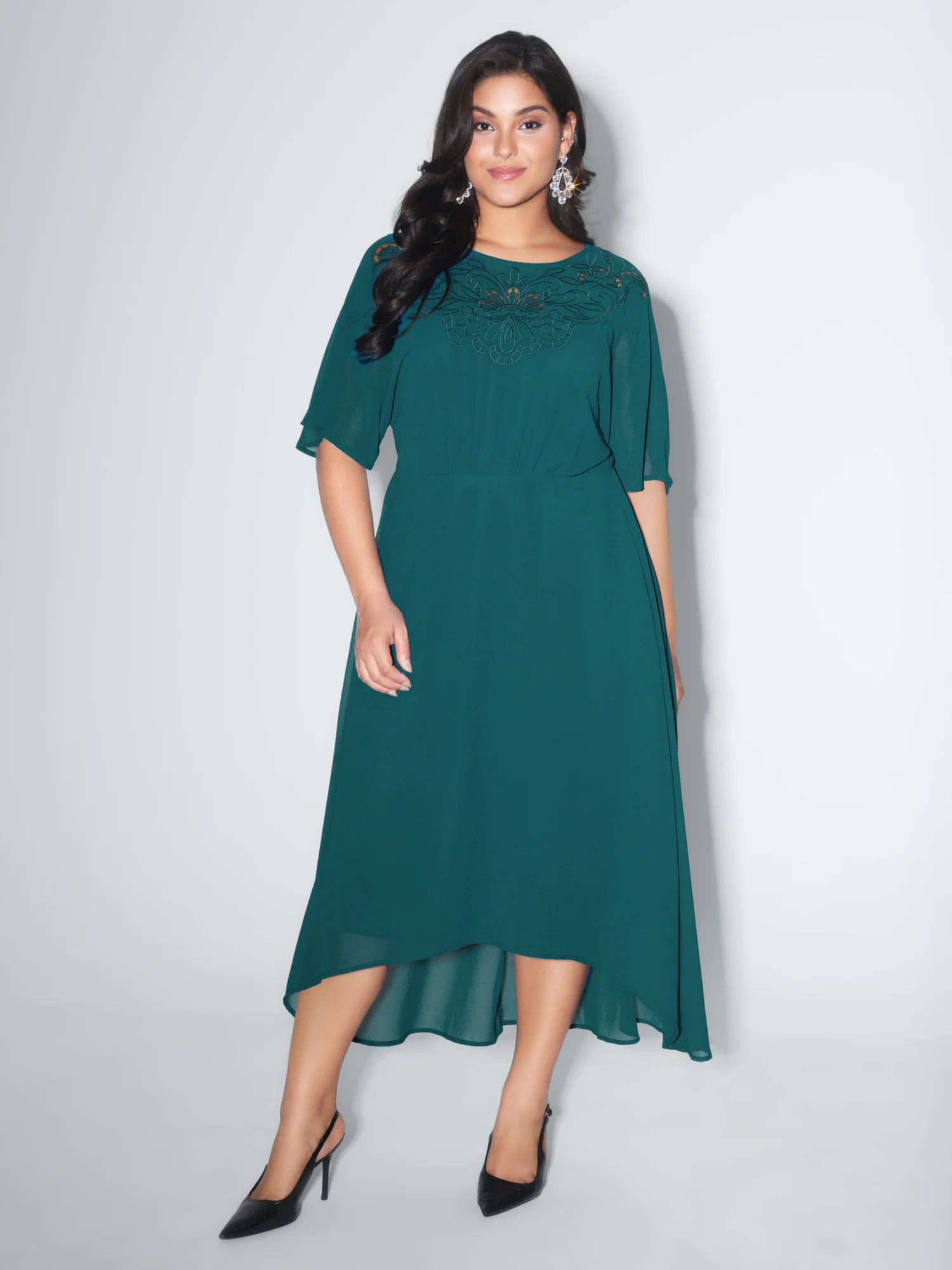Two-Piece Embroidered Cut Out Midi Dress - Image 3