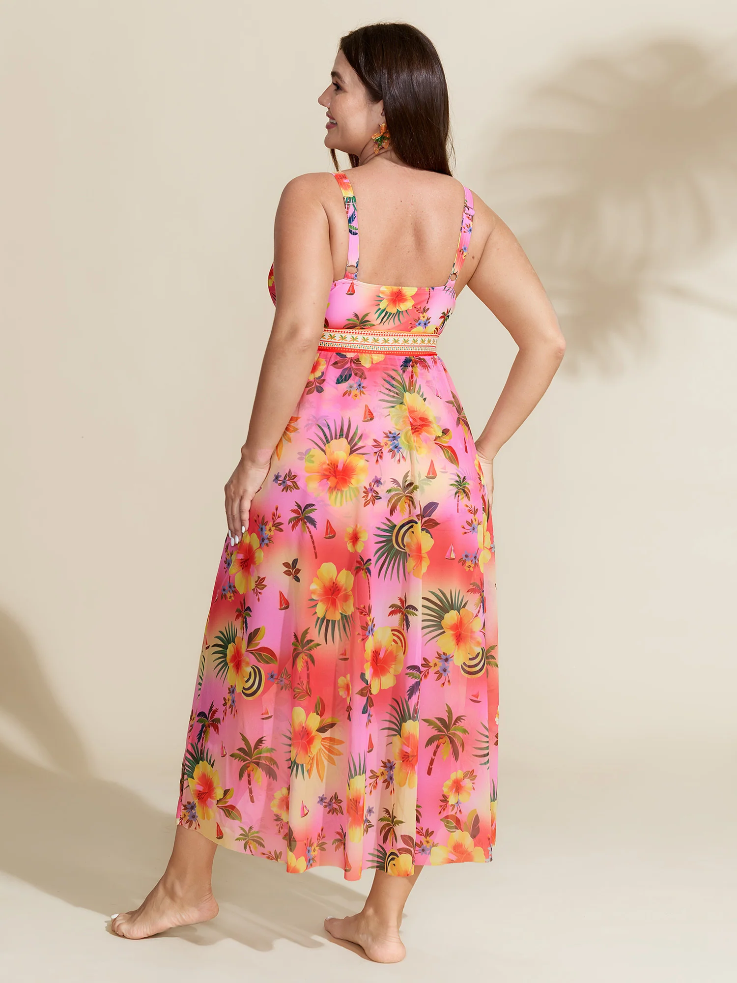 Two-Piece Mesh Floral Sarong Swimsuit - Image 7