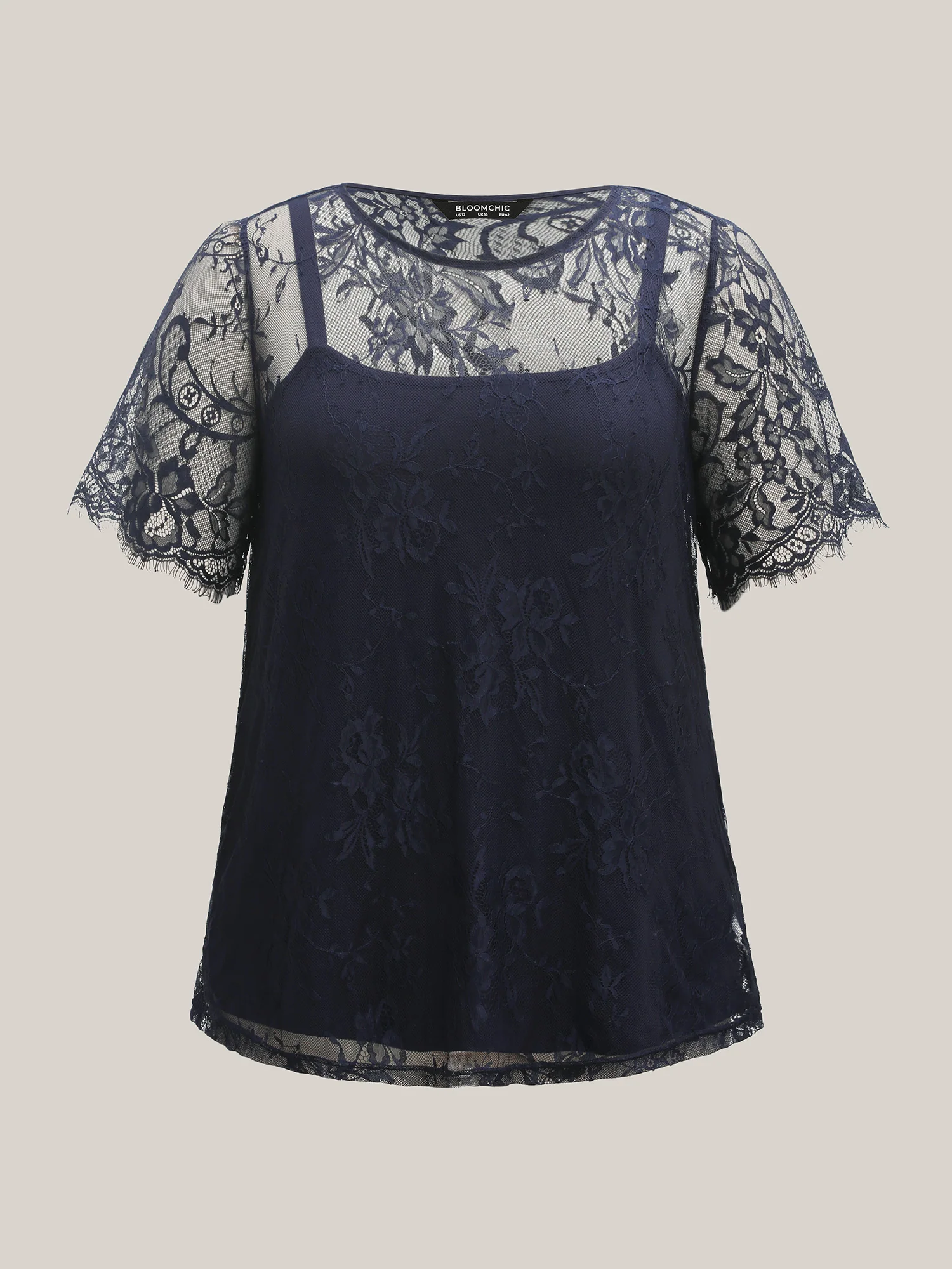 Two-Piece Romantic Sheer Lace Lined T-Shirt - Image 5