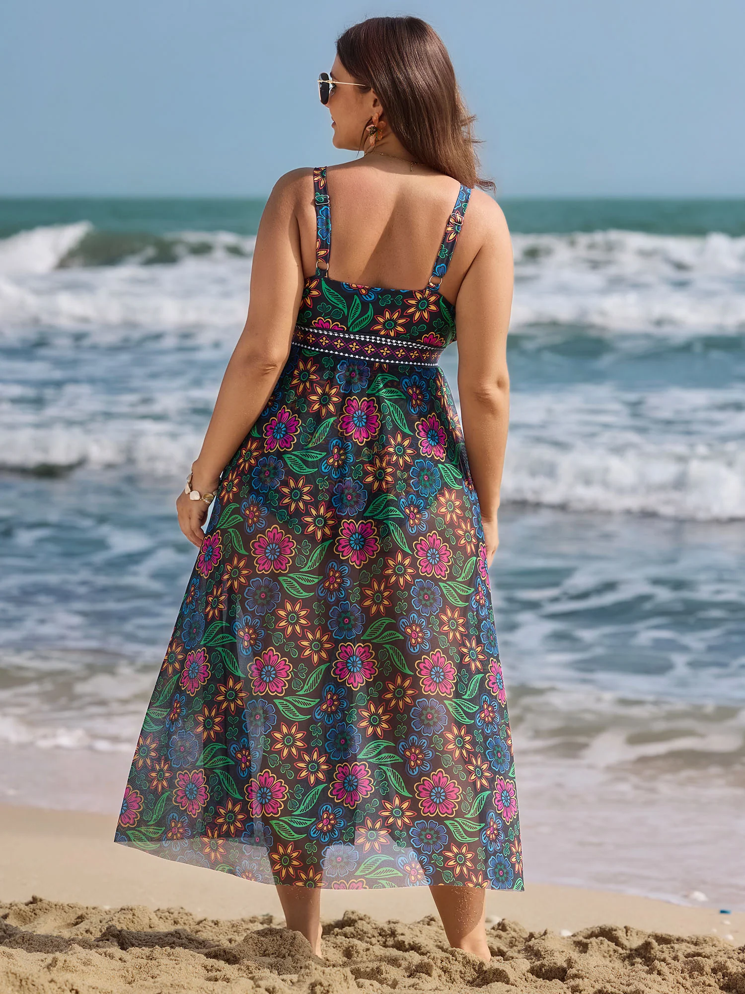 Two-Piece Sarong Floral Print One-Piece Swimsuit - Image 5