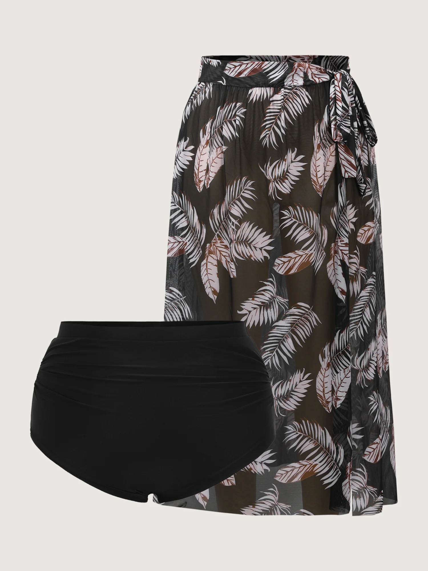 Two-Piece Tropical Print Sarong Wrap Swim Bottoms Set - Image 8