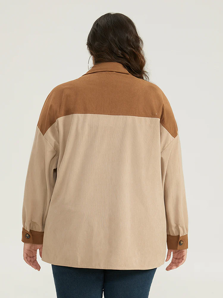 Two Tone Button Through Patchwork Coat - Image 2