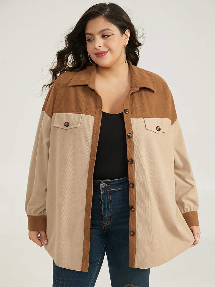 Two Tone Button Through Patchwork Coat - Image 6
