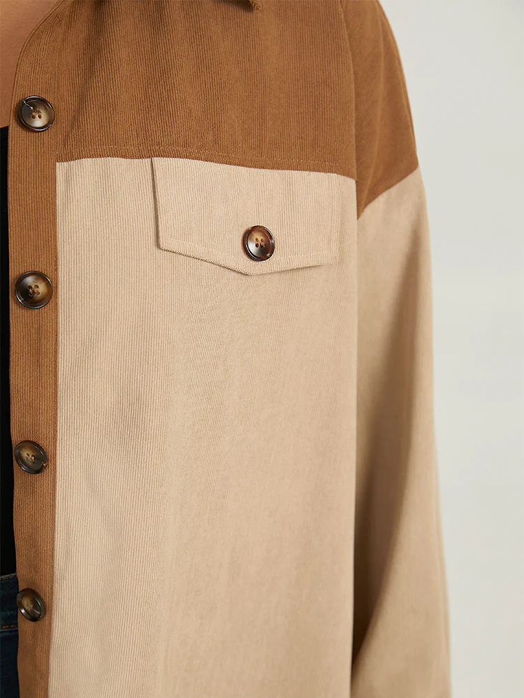 Two Tone Button Through Patchwork Coat - Image 8