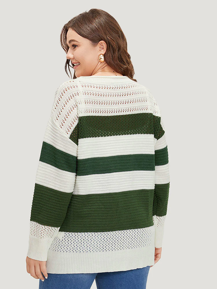 Two Tone Colorblock Patchwork Cut Out Pullover - Image 2