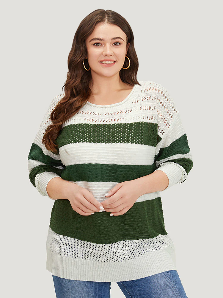 Two Tone Colorblock Patchwork Cut Out Pullover - Image 3