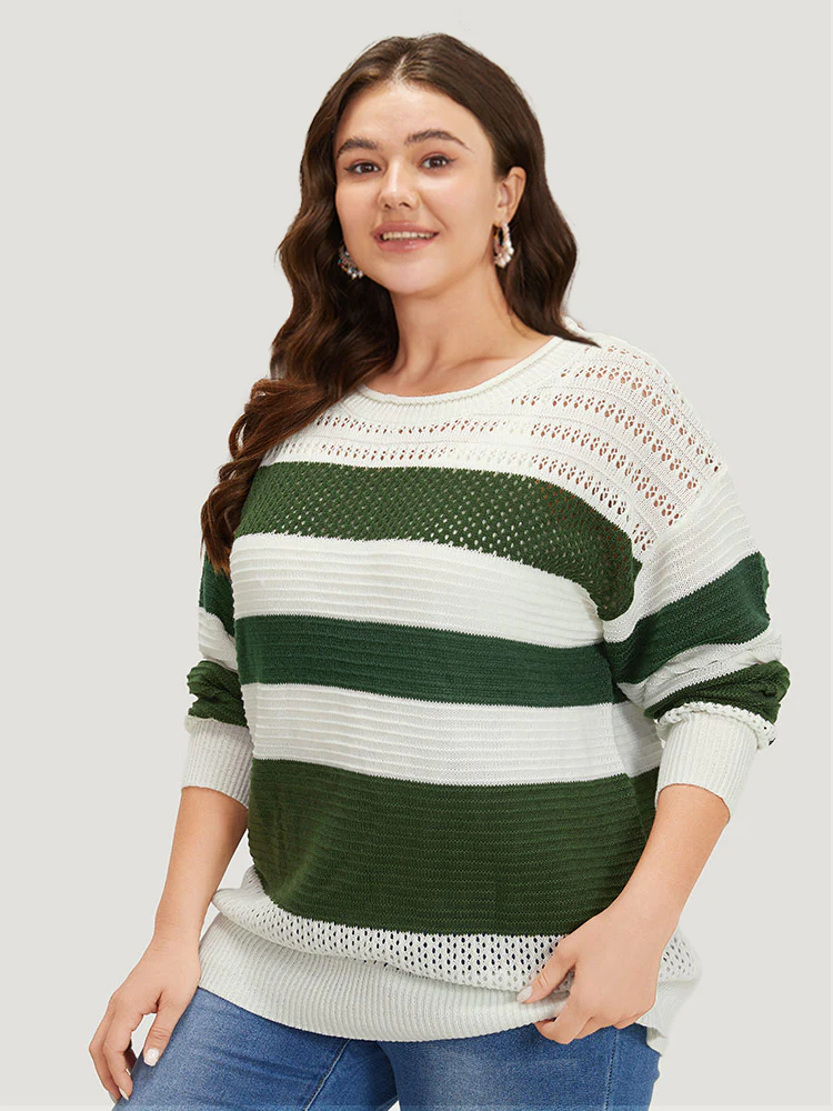 Two Tone Colorblock Patchwork Cut Out Pullover - Image 4