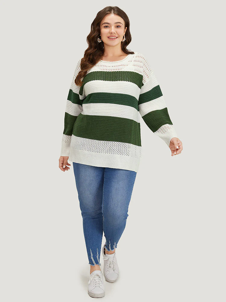 Two Tone Colorblock Patchwork Cut Out Pullover - Image 5
