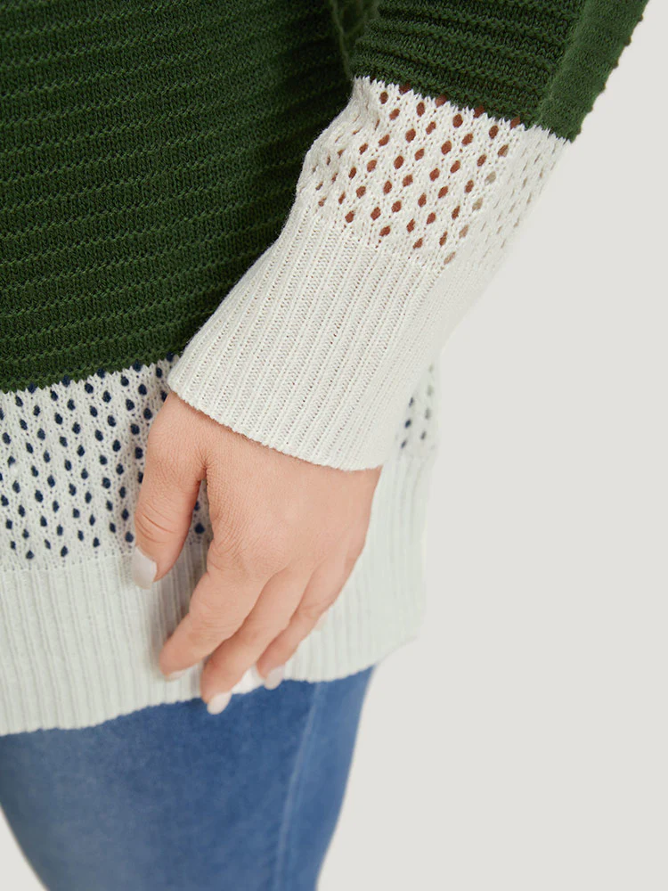 Two Tone Colorblock Patchwork Cut Out Pullover - Image 6