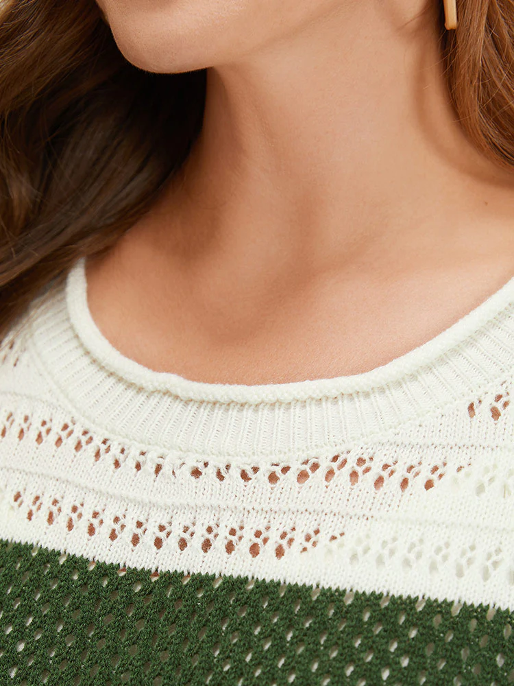 Two Tone Colorblock Patchwork Cut Out Pullover - Image 8