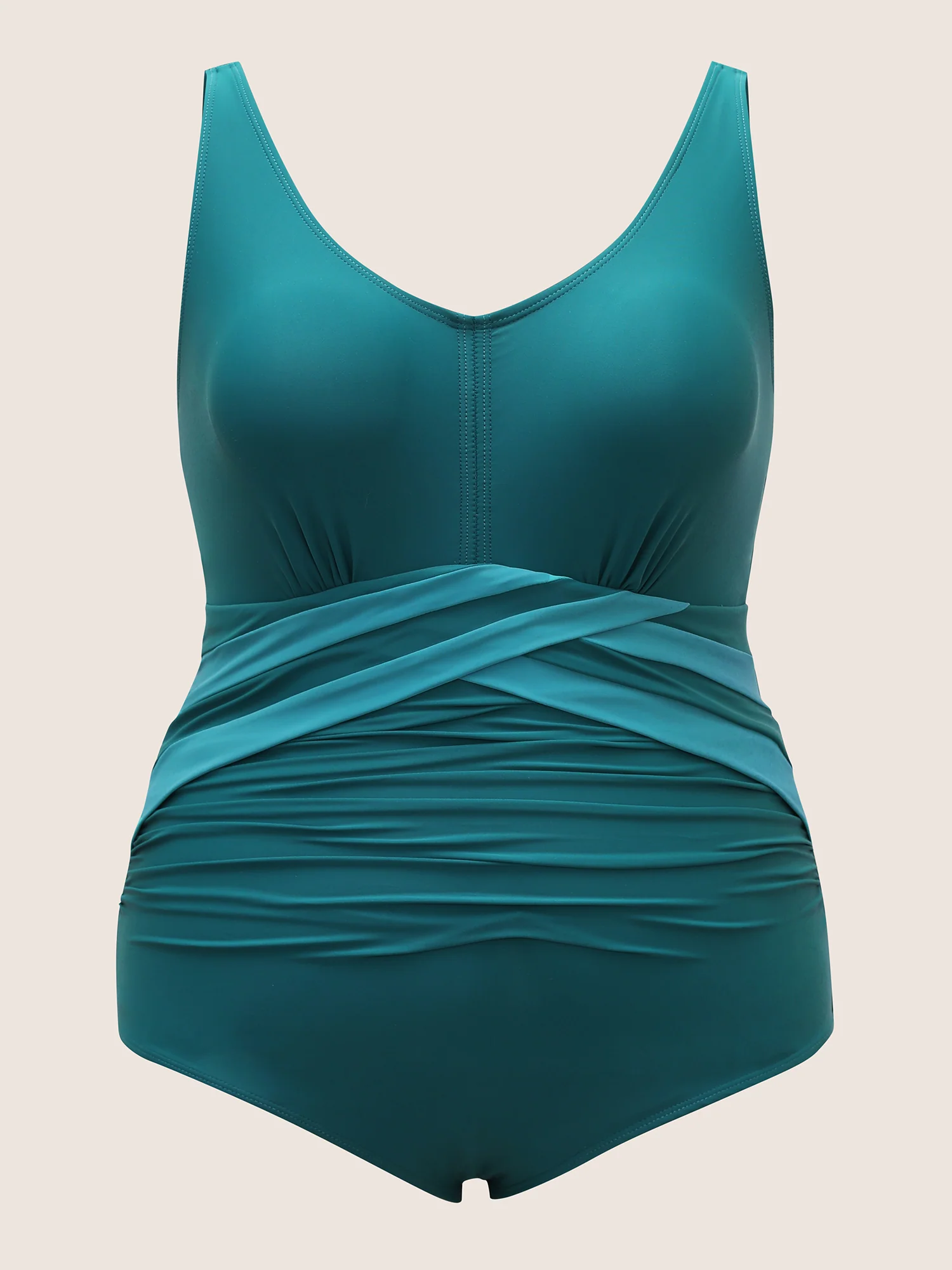 Two Tone Crossover Gathered One Piece Swimsuit - Image 7