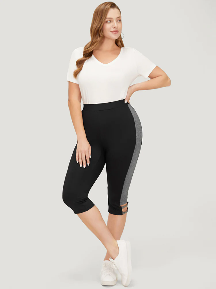 Two Tone Cut Out Skinny Leggings - Image 2