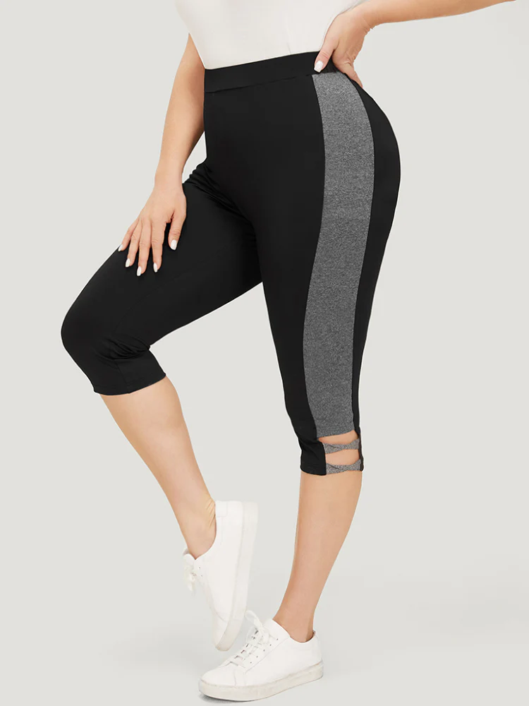 Two Tone Cut Out Skinny Leggings - Image 3