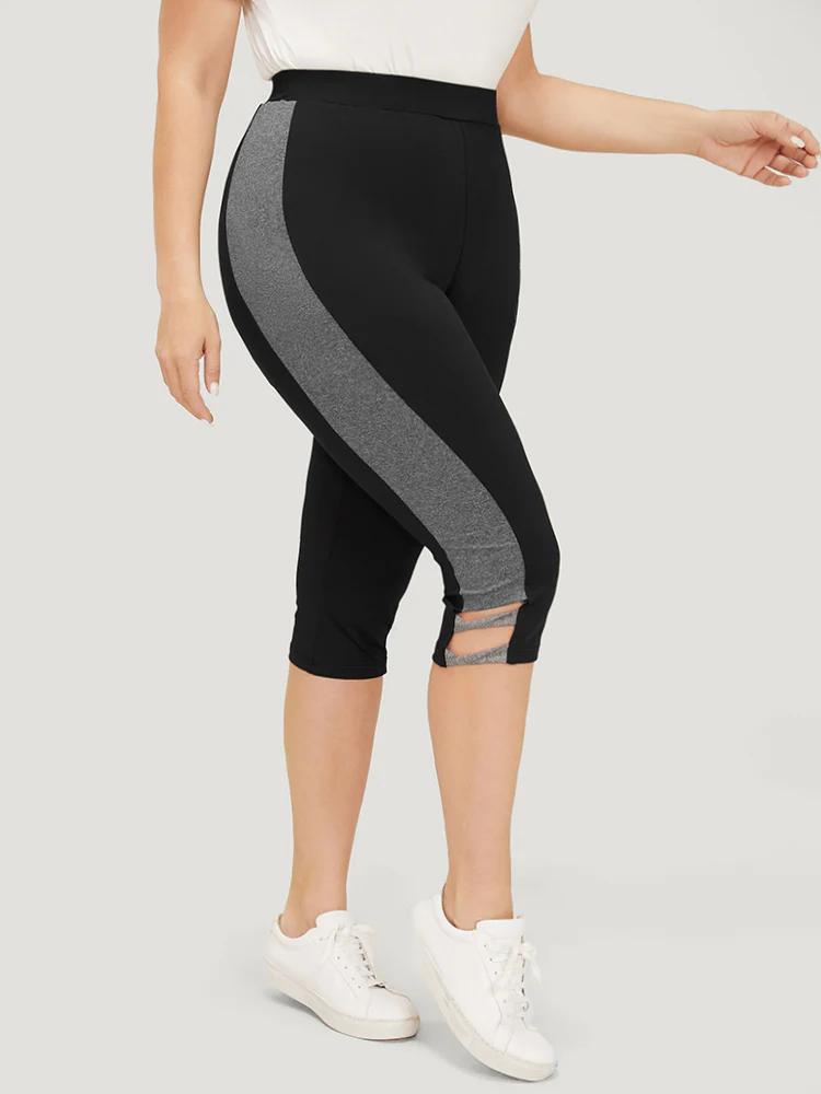 Two Tone Cut Out Skinny Leggings - Image 4