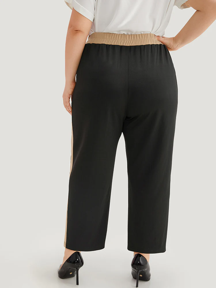 Two Tone Elastic Waist Pocket Pants - Image 2