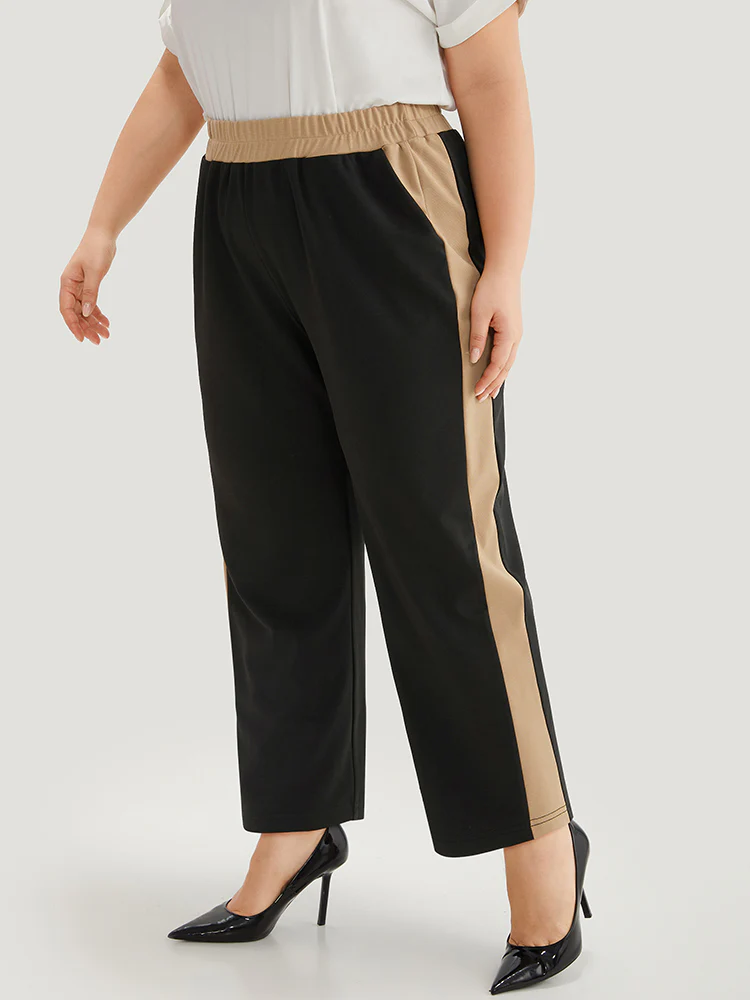 Two Tone Elastic Waist Pocket Pants - Image 3