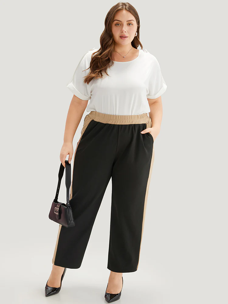 Two Tone Elastic Waist Pocket Pants - Image 4