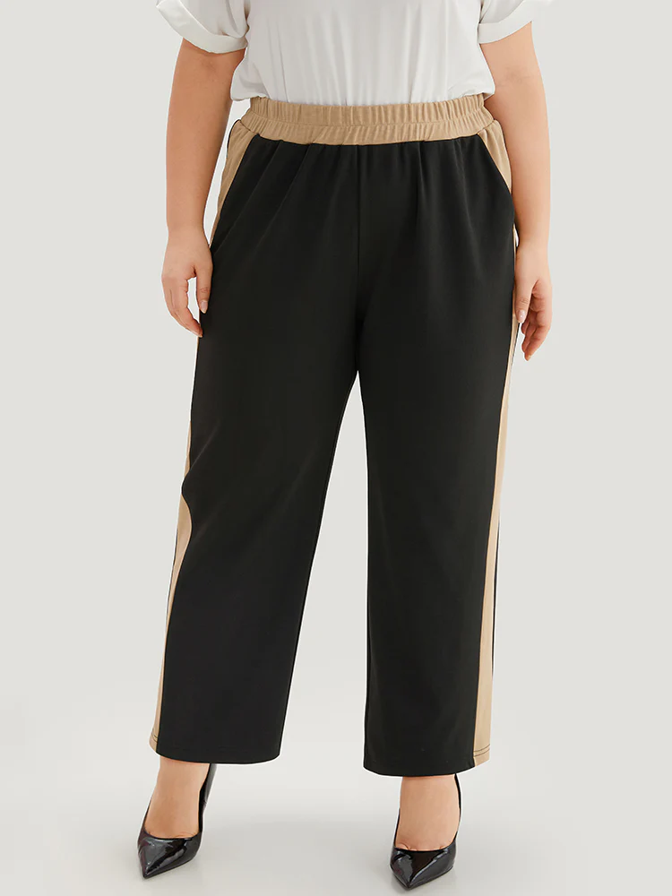 Two Tone Elastic Waist Pocket Pants - Image 6