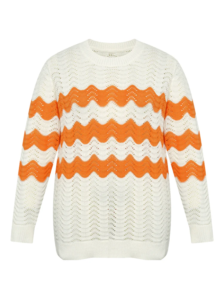 Two Tone Eyelet Drop Shoulder Pullover - Image 10