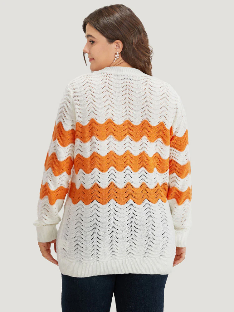 Two Tone Eyelet Drop Shoulder Pullover - Image 2