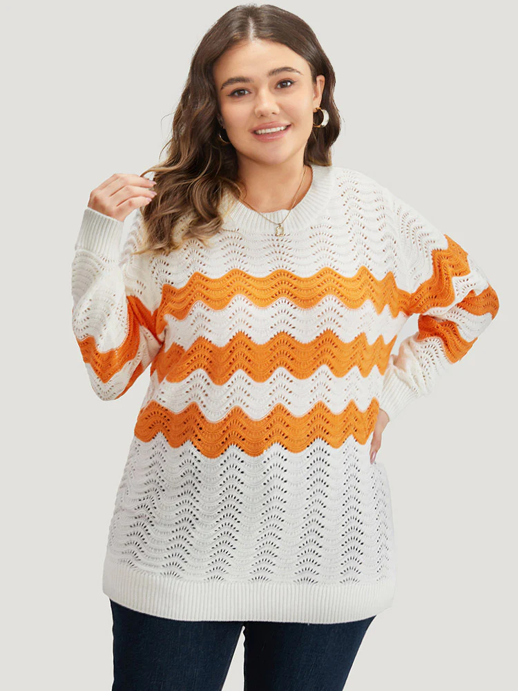 Two Tone Eyelet Drop Shoulder Pullover - Image 3