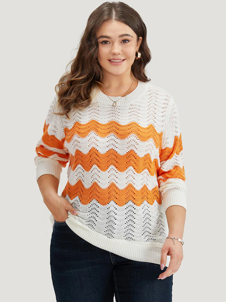 Two Tone Eyelet Drop Shoulder Pullover - Image 5