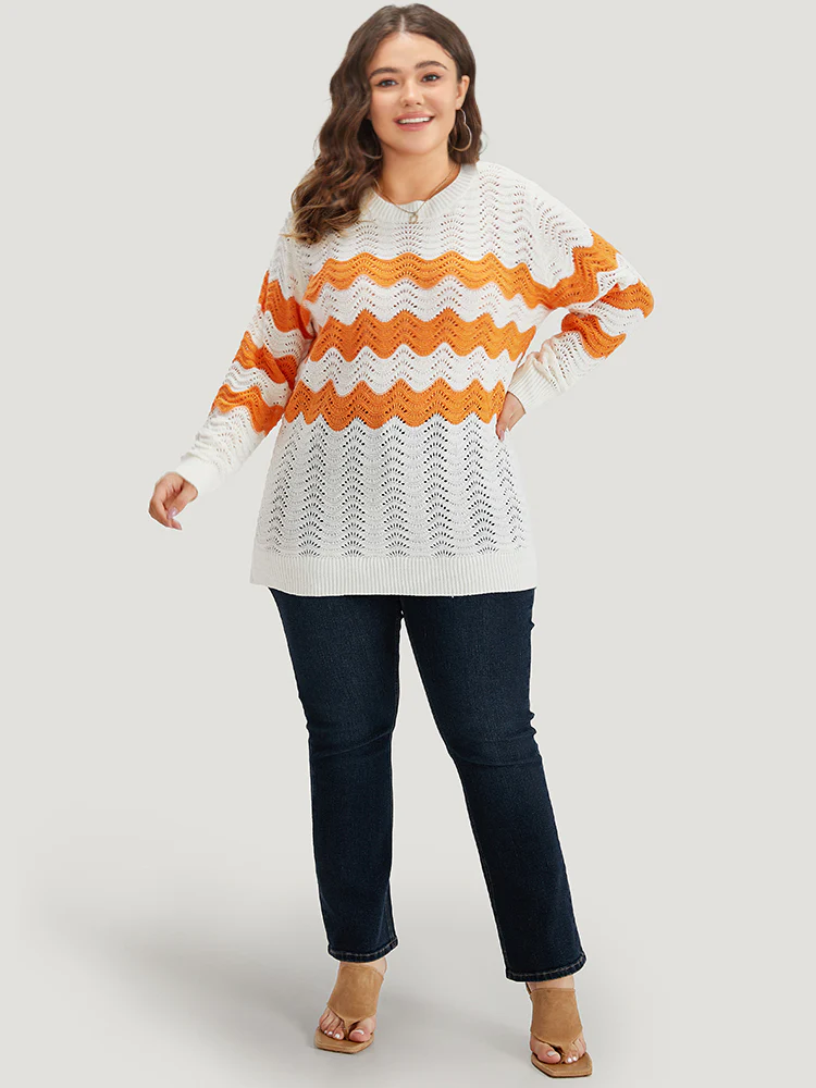 Two Tone Eyelet Drop Shoulder Pullover - Image 6