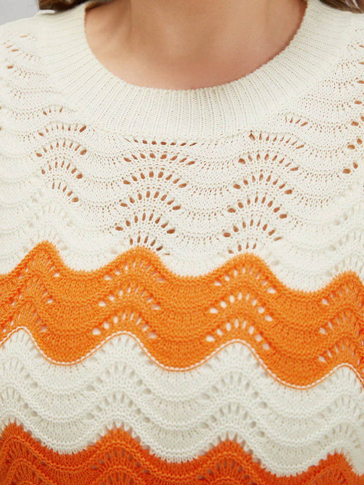 Two Tone Eyelet Drop Shoulder Pullover - Image 7