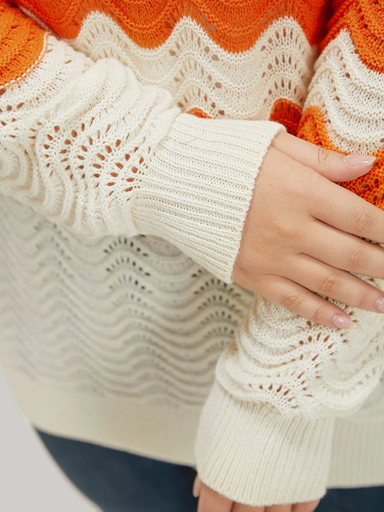 Two Tone Eyelet Drop Shoulder Pullover - Image 8