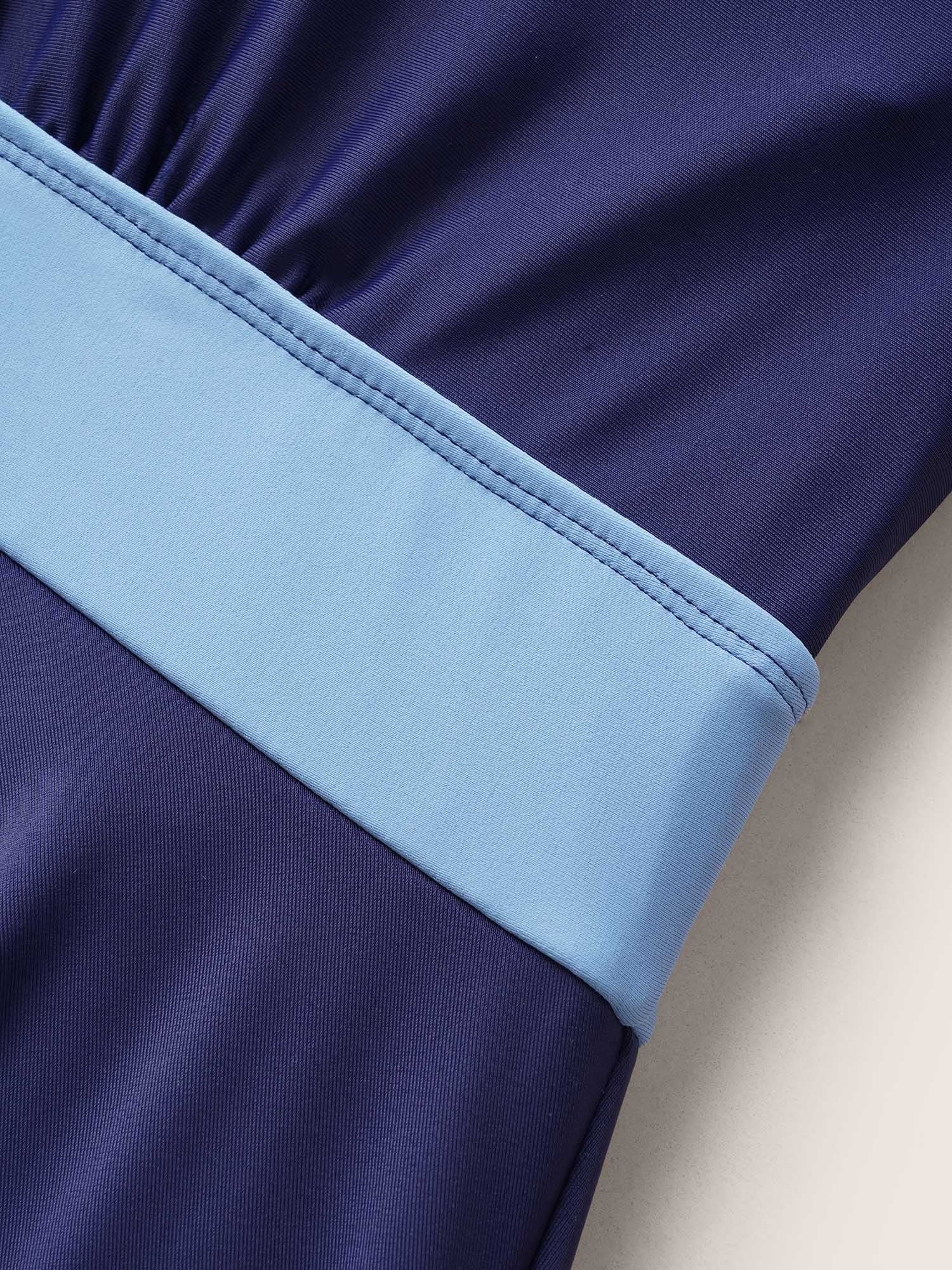 Two Tone Gathered Overlap Collar Swim Dress - Image 5