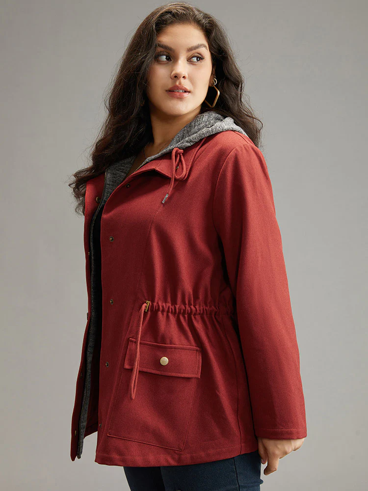 Two Tone Hooded Drawstring Zipper Jacket - Image 2