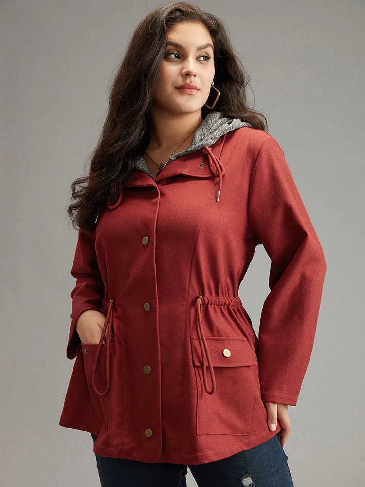 Two Tone Hooded Drawstring Zipper Jacket - Image 3