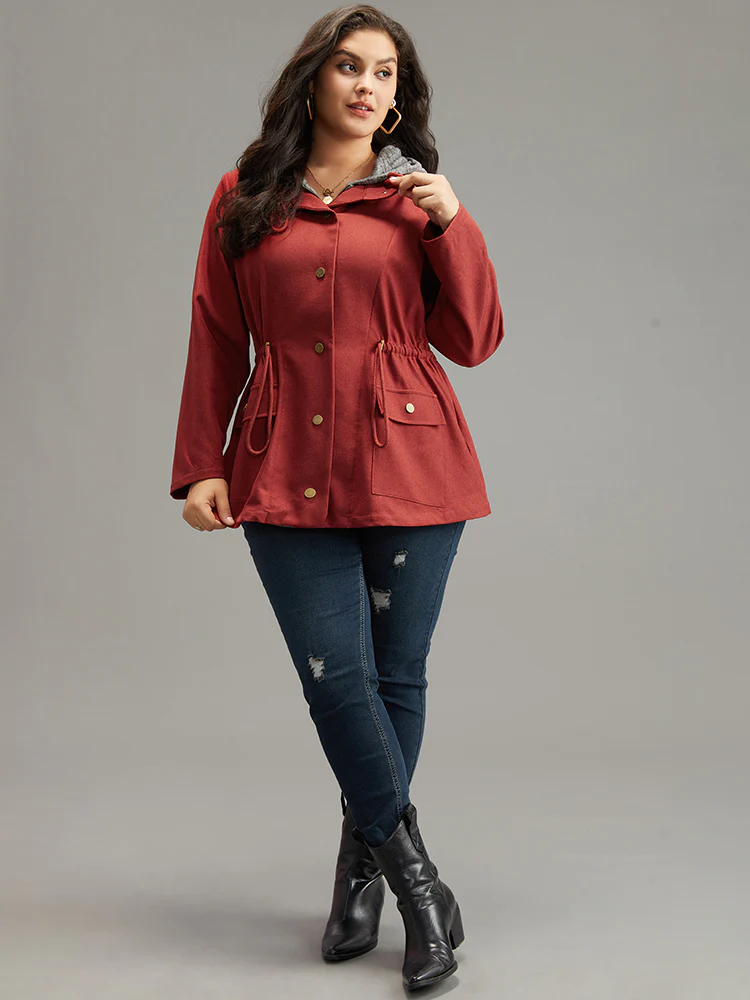 Two Tone Hooded Drawstring Zipper Jacket - Image 4