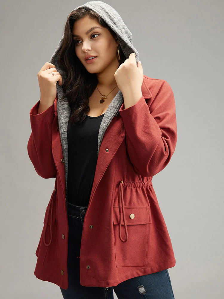Two Tone Hooded Drawstring Zipper Jacket - Image 5