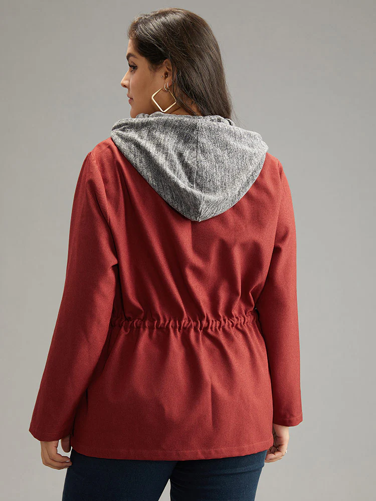 Two Tone Hooded Drawstring Zipper Jacket - Image 6