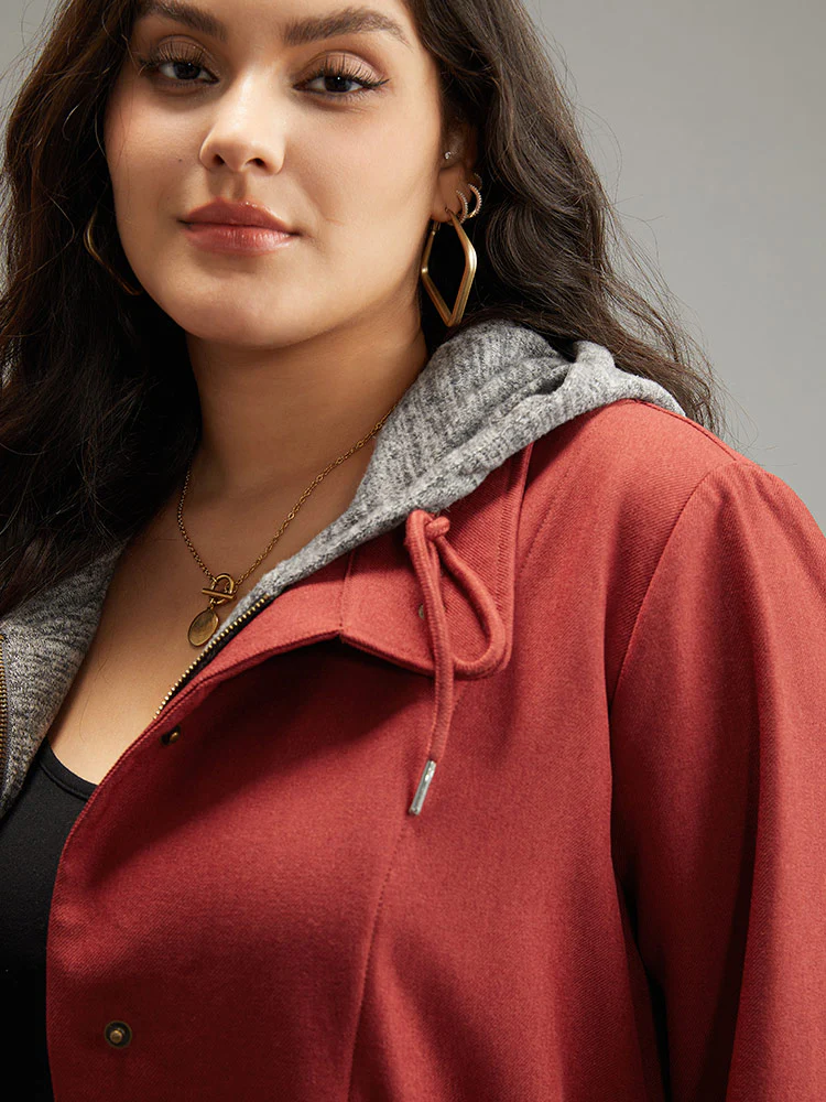 Two Tone Hooded Drawstring Zipper Jacket - Image 7