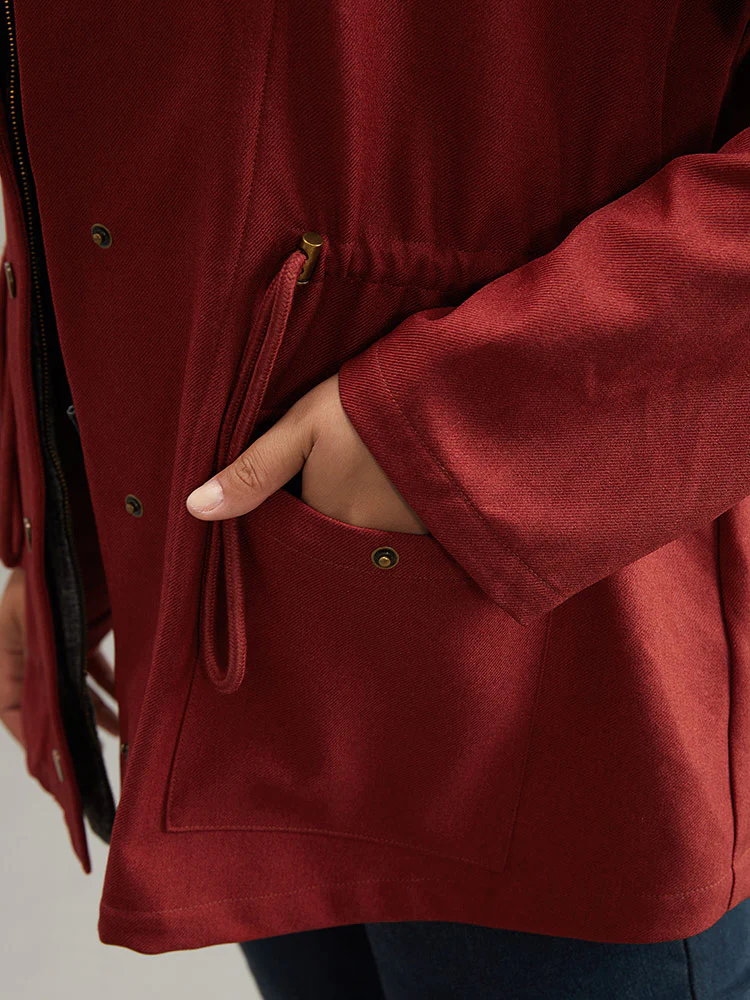 Two Tone Hooded Drawstring Zipper Jacket - Image 8